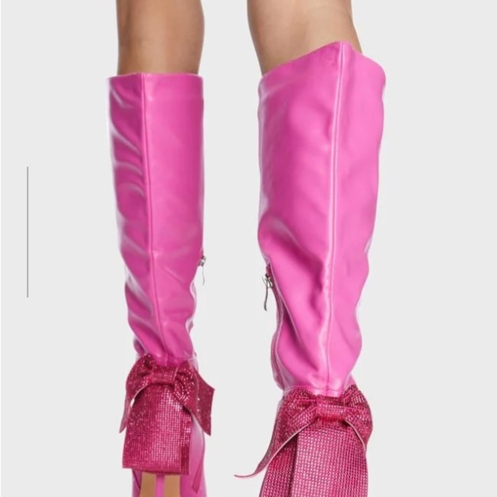 Dolls Kill Barbie Pink Stilettos Boots 9 W/ Big Rhine… Gem